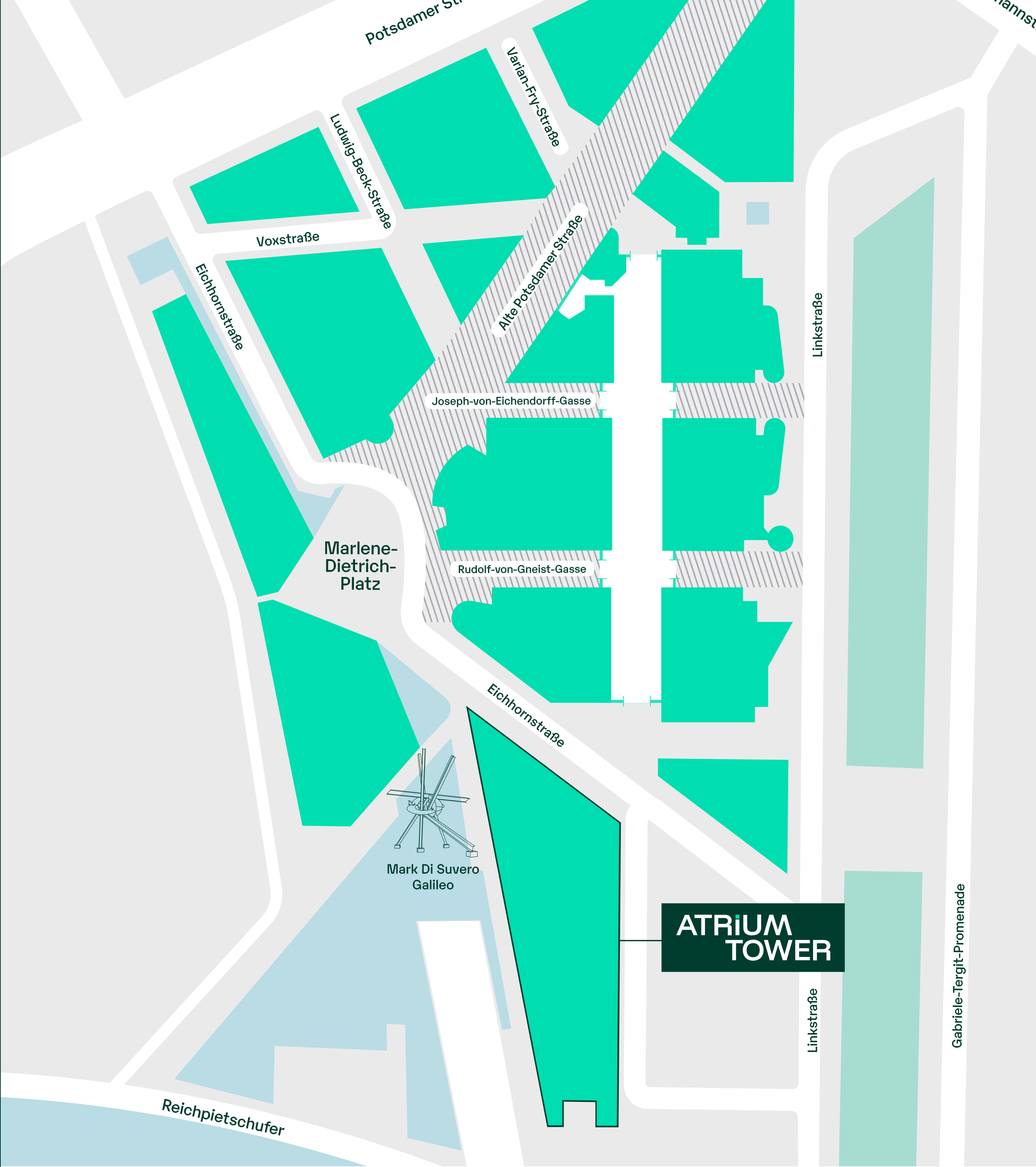 Street map showing location of Atrium Tower